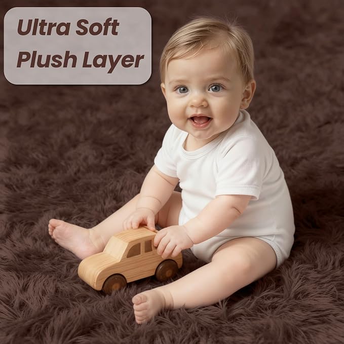 8x10 Area Rug for Living Room, Ultra Soft Fluffy Shag Rugs for Bedroom, Non-Slip Large Fuzzy Plush Rug Indoor Floor Carpet for Nursery Kids Office Dorm Modern Decor, Brown