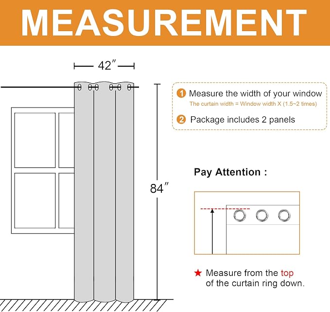 Hiasan Blackout Curtains for Bedroom, 42 x 84 Inches Long - Thermal Insulated & Light Blocking Window Curtains for Living Room/Kids Room, 2 Drape Panels Sewn with Tiebacks, Tan