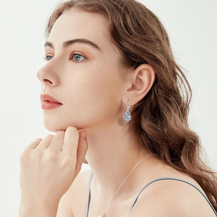 Flower Earrings 925 Sterling Silver Flower Teardrop Leverback Dangle Earrings Jewelry Gifts for Women Girls
