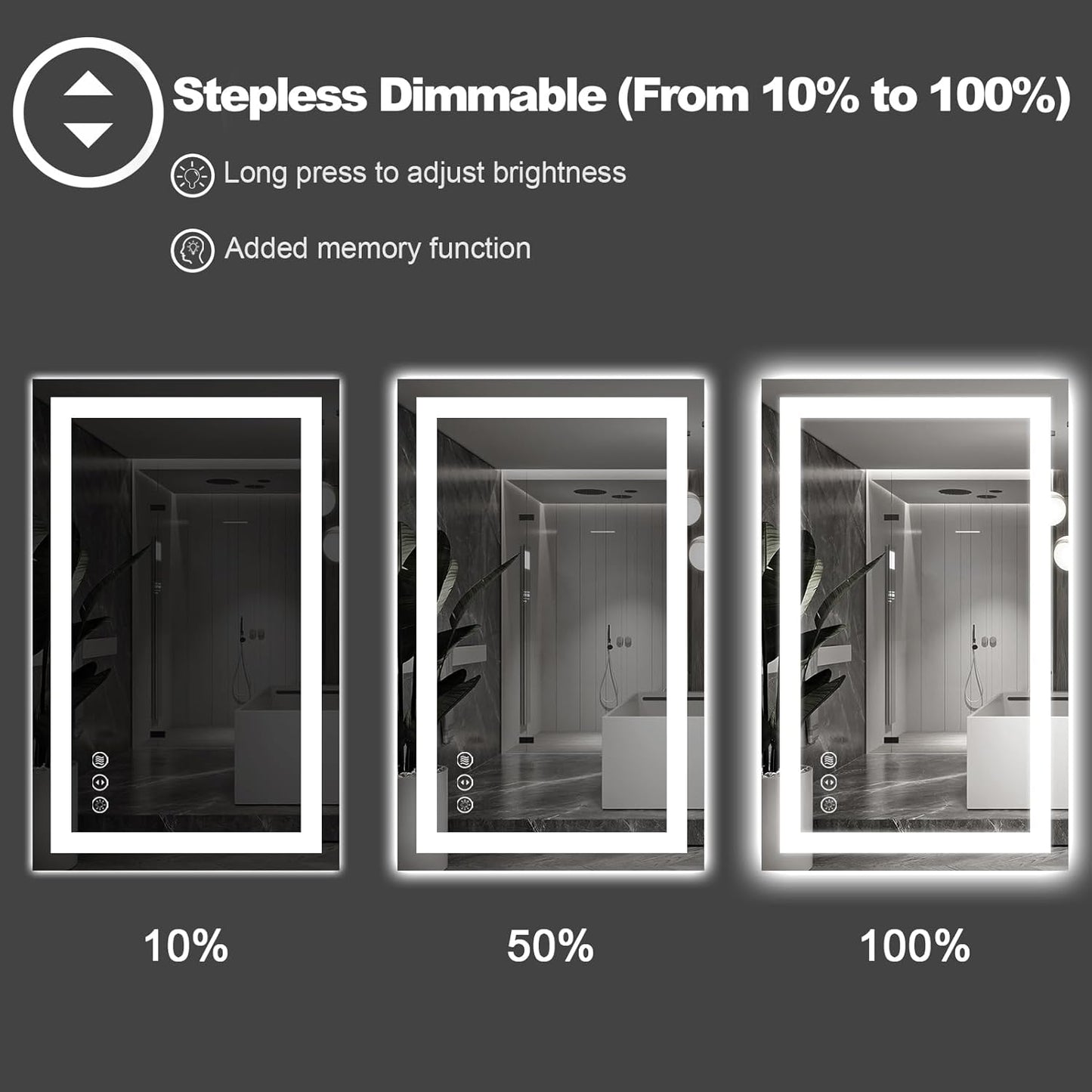 Amorho LED Bathroom Mirror 44" X36" with Front and Backlight, Stepless Dimmable Wall Mirrors with Anti-Fog, Shatter-Proof, Memory, 3 Colors, Double LED Vanity Mirror(Horizontal/Vertical)