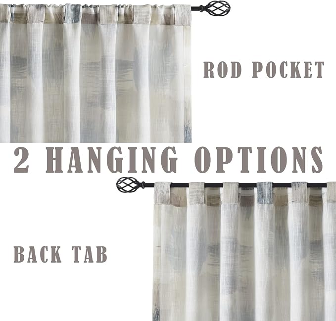 Kayne Studio Blue Pink Watercolor Boho Abstract Light Filtering Curtains,84 Inches Long Semi Sheer Colorful Curtains for Living Room and Farmhouse,Backtab Rod Pocket Window Drapes,52W x 84L.2 Panels