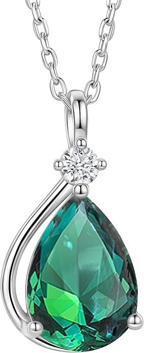 ADITA GOLD Birthstone Necklace for Women, 925 Sterling Silver Teardrop Pendant, Simulated Gemstone, Birthstone Jewelry
