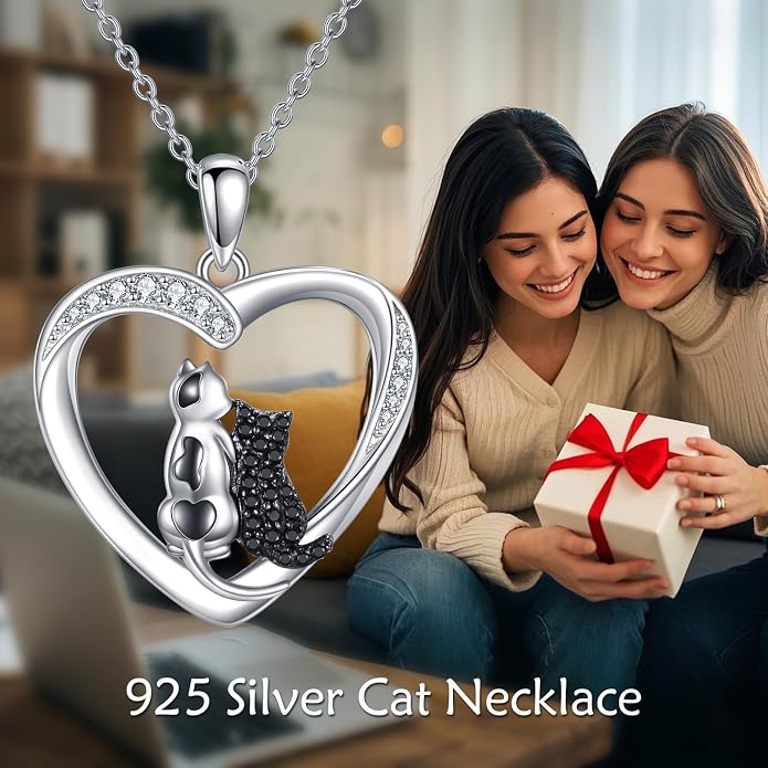 Cat Necklace Sterling Silver Cat Zircon Pendant Gothic Jewelry for Women Animal Lovers Gifts