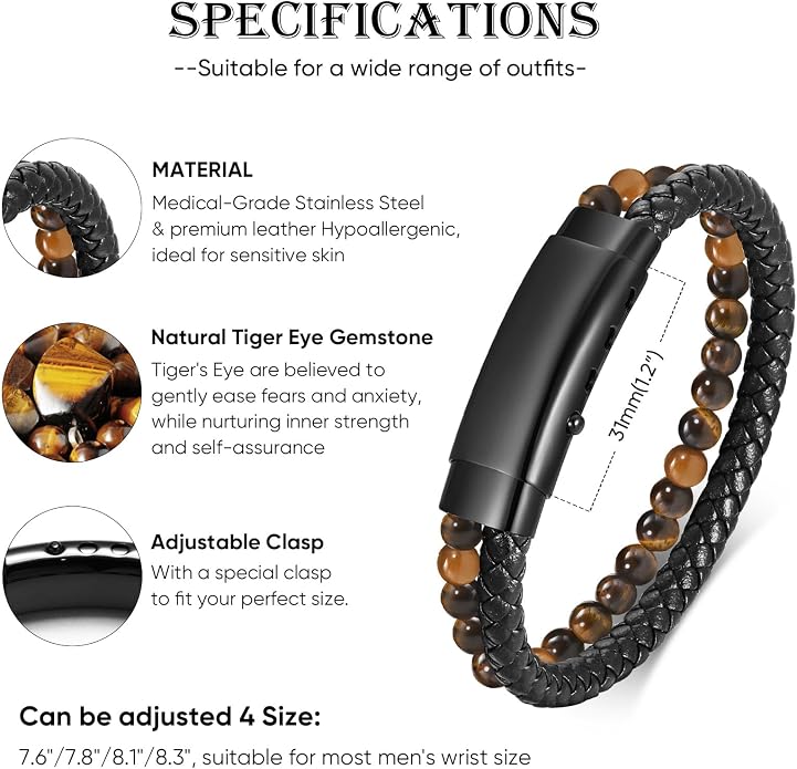 VNOX Men's Inspirational Mantra Engarved Handmade Braided Leather Adjustable Cuff Bangle Bracelet Encouragement Motivational Gift for Men