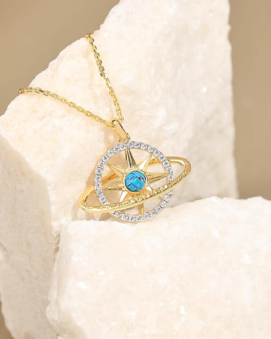 FANCIME Stellar Promise Birthstone Necklace for Women White Gold Plated Sterling Silver Planet Star Pendant Fine Jewelry Anniversary Birthday Mothers Day Gifts for Women Wife Friend Her