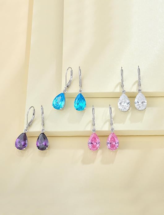 YL Solitaire Dangle Drop Earrings Teardrop Leverback Earrings Brass 8X12 MM Birthstone Jewelry for Women