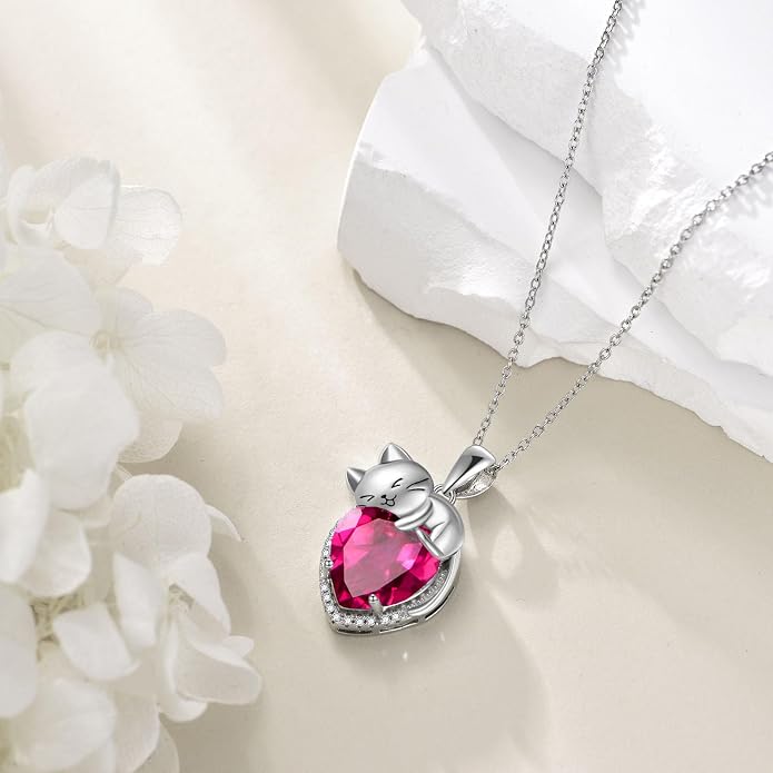 Cat Necklace Sterling Silver Cat Zircon Pendant Gothic Jewelry for Women Animal Lovers Gifts