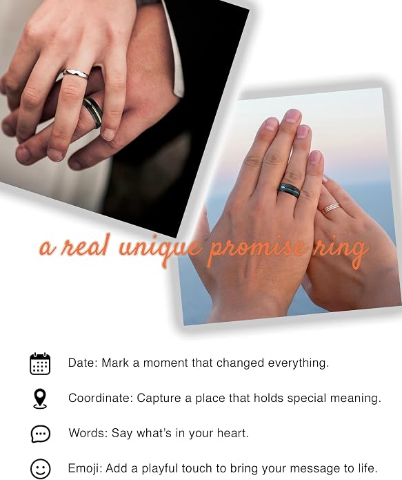 LerchPhi Tungsten Wedding Band for Men, Engraved and Customizable Promise Rings for Him and Her, Width 6MM 8MM Size 6-14, Center Grooved Beveled Edge, Comfort Fit