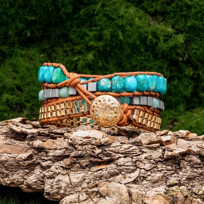 YGLINE Natural Stone Bracelet 3 Wraps Bracelet Handmade Boho Bracelet for Women Bracelet
