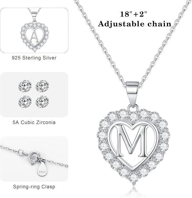 Infinity Heart Necklaces for Women, S925 Sterling Silver Initial Necklace Womens Jewelry Mothers Day Gifts Girls Valentines Gifts for Her Christmas Birthday Gifts for Women Mom Wife Girlfriend