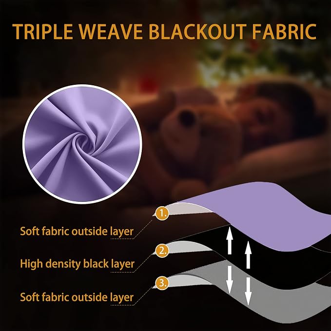 KOUFALL Lavender Curtains for Bedroom Girls 2 Panels Set Blackout Light Blocking Thermal Insulated Curtains for Teen Room Dorm Violet Lilac Purple 42 x 63 Inch Length