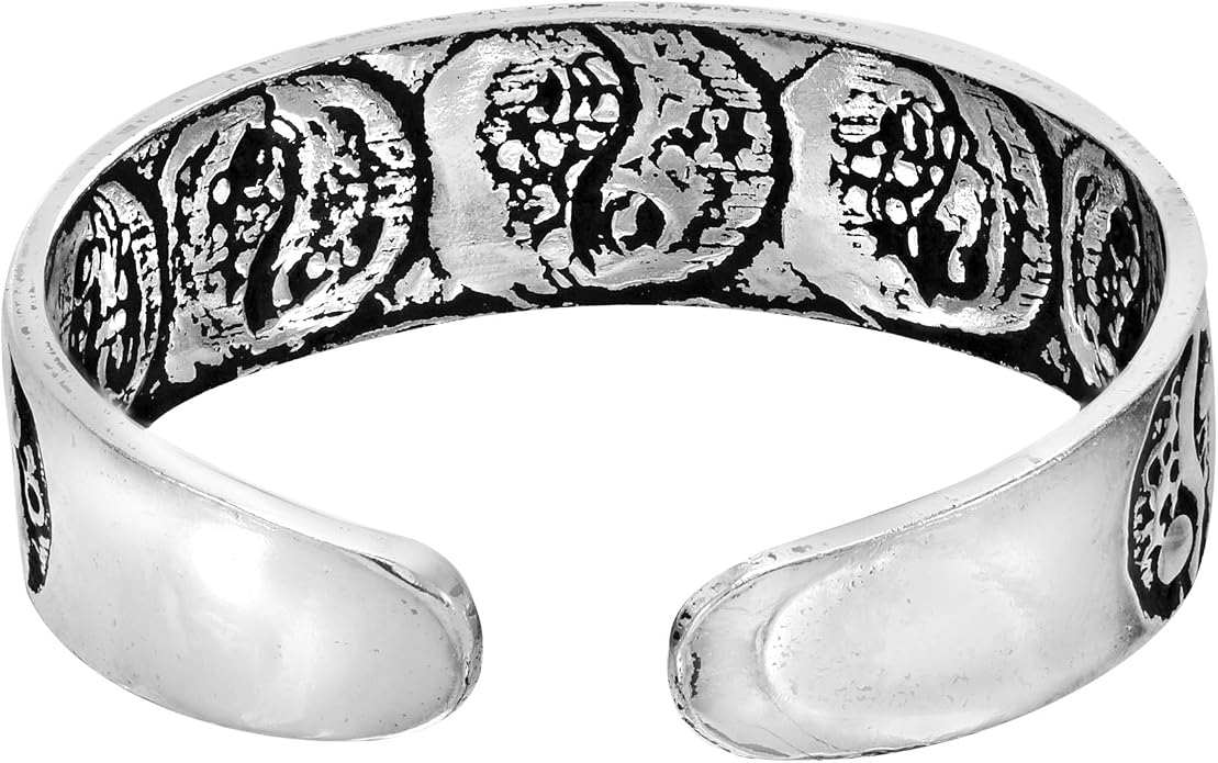 AeraVida .925 Sterling Silver Adjustable Toe Ring or Pinky Ring 5mm Wide Open Band, Stackable Minimalist Summer Foot Jewelry | Sun Moon Star Turtle Butterfly Leaf Olive Branch Ocean Wave Yin Yang Design