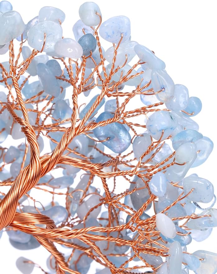 Jovivi Natural Aquamarine Healing Crystal Money Tree on Amethyst Cluster Geode Druzy Base Feng Shui Crystals for Home Office Desk Decorations, Wealth, Good Luck