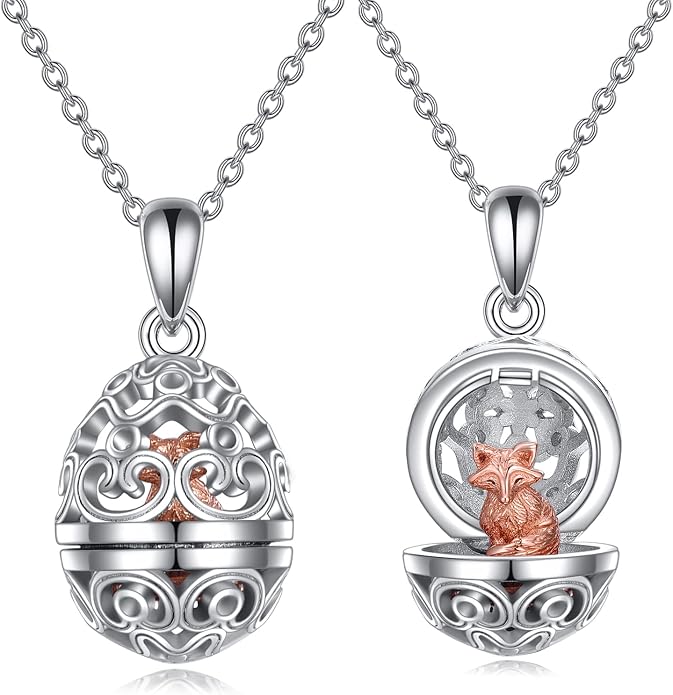 AXELUNA Fox Necklace Sterling Silver Easter Egg Necklace Fox Pendant Animal Jewelry Gifts for Women Girls Birthday Graduation Gift