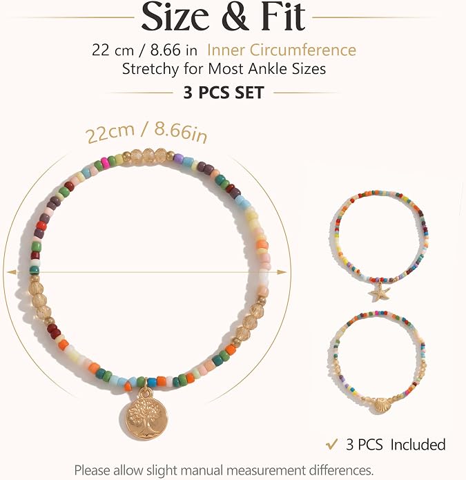 Fesciory Beaded Ankle Bracelets for Women, Boho Shell Anklet Set with Starfish Conch Seashell, Adjustable Hawaiian Summer Beach Foot Jewelry Fashion Gift