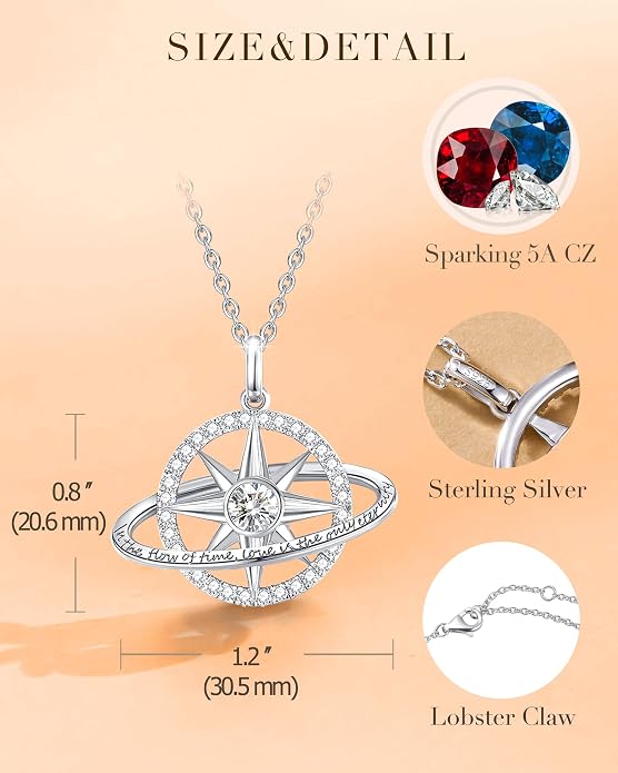 FANCIME Stellar Promise Birthstone Necklace for Women White Gold Plated Sterling Silver Planet Star Pendant Fine Jewelry Anniversary Birthday Mothers Day Gifts for Women Wife Friend Her
