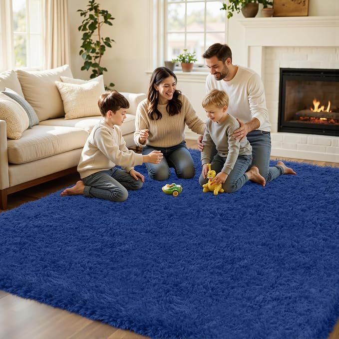 5x7 Area Rug for Living Room, Ultra Soft Fluffy Shag Rugs for Bedroom, Non-Slip Large Fuzzy Plush Rug Indoor Floor Carpet for Nursery Kids Office Dorm Modern Decor, Navy Blue