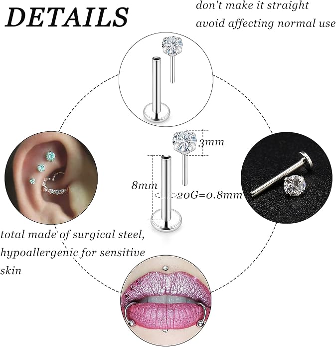 Vsnnsns 14K Gold Plated 16G 18G 20G Threadless Nose Rings Studs Flat Back Earrings Stainless Steel Tragus Helix Conch Earrings Stud Snake Bite Lip Rings Labret Medusa Piercing Jewelry for Women Men
