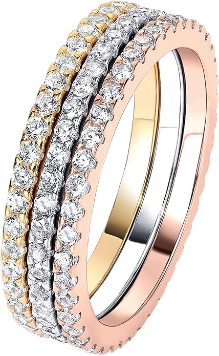 PAVOI Gold Plated Solid 925 Sterling Silver CZ Simulated Diamond Stackable Ring Eternity Bands for Women