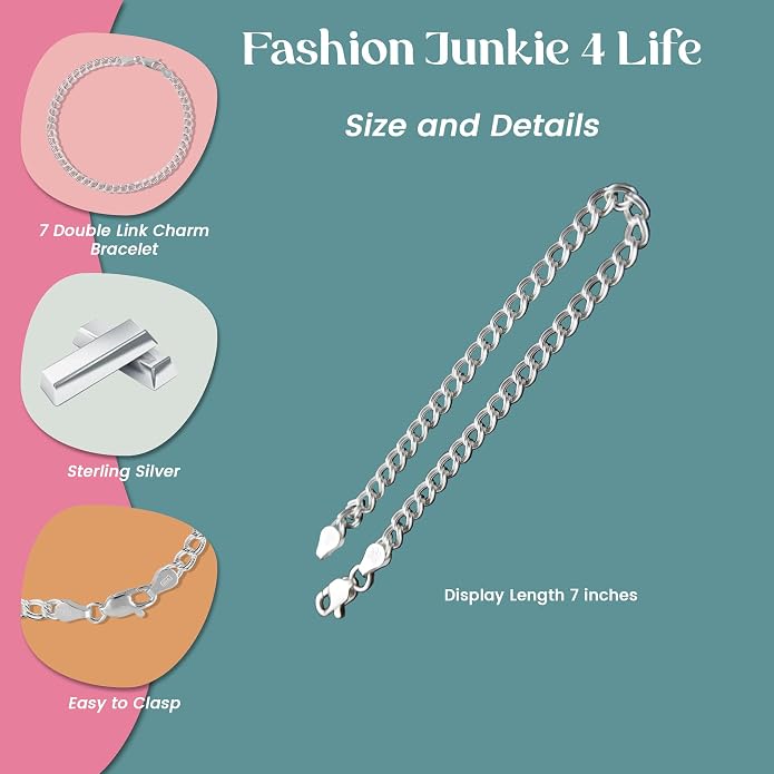 FashionJunkie4Life Sterling Silver and Stainless Steel Chain Link Charm Bracelets