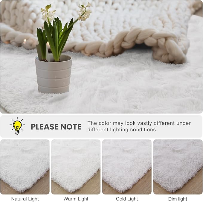 Macgace Fluffy Area Rugs for Bedroom Decor Aesthetic, 5x7 White Shag Rug with Non-Slip Dots for Living Room, Fuzzy Plush Carpet Washable Rug Modern Home Decor for Kids Nursery Girls Room Office