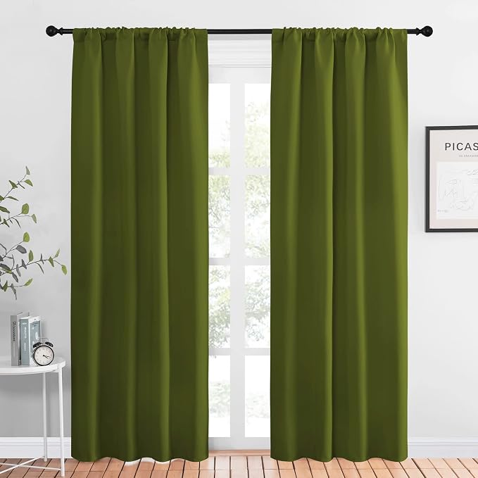 NICETOWN Blackout Curtains for Living Curtains, Olive, 1 Pair, 34-inch W x 84-inch L, Home Decorations Thermal Insulated Solid Pole Top Blackout Drapes for Living Room
