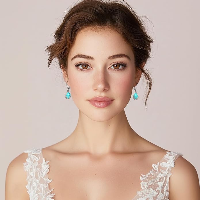 Dangle Earrings Sterling Silver Moonstone/Turquoise/CZ/Crystal Earrings for Women Tree of Life Animal Filigree Leverback Earrings Jewelry Gifts