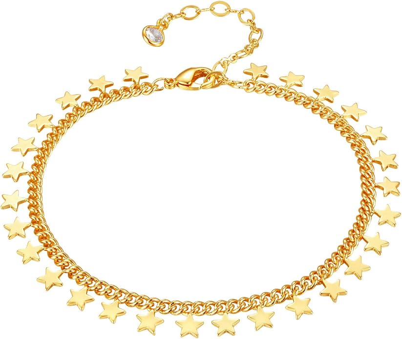 Dremmy Studios Gold Bracelet for Women 18K Gold Plated Dainty Paperclip Cubic Zirconia Disc Coin Star Cable Satellite Bead Pearl Simple Boho Minimalist Stacking Layered Link Jewelry Gift