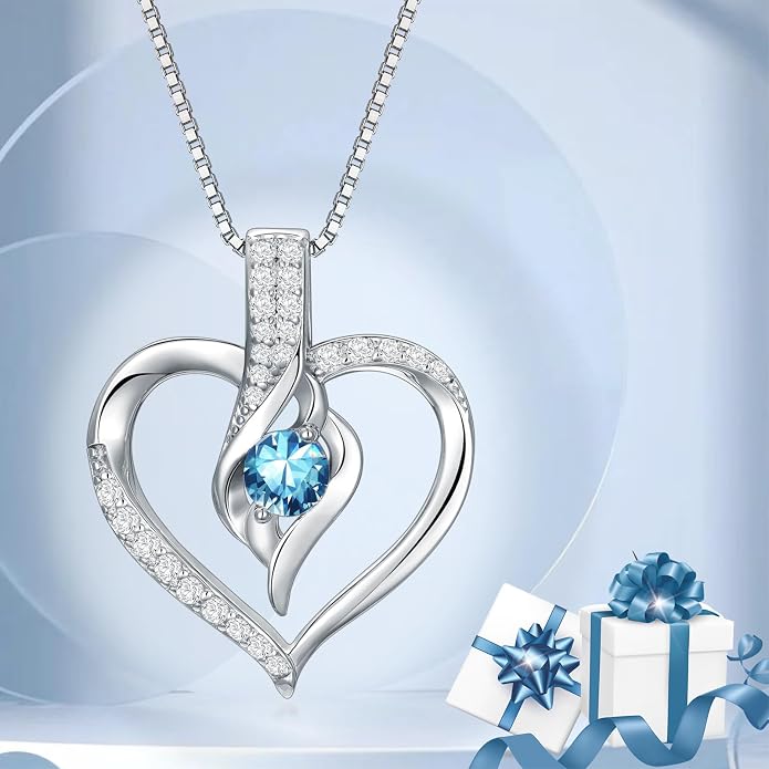 Birthstone Necklace Gifts for Women, 18K Gold-plated Sterling Silver Love Heart Necklace Durable Box Chain Women Jewelry Gifts for Her 20"