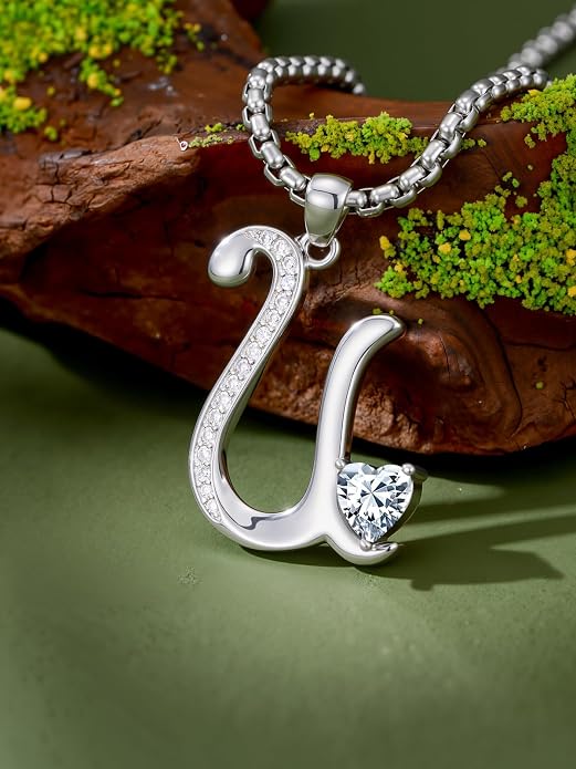 Birthday Gifts for Women Alphabet A to Z Initial Birthstone Pendant Necklaces for Women - 18k White Gold Plated Personalized Name Jewelry Anniversary Graduation Gifts for Wife Her Daughter Girlfriend(with Gift Box)
