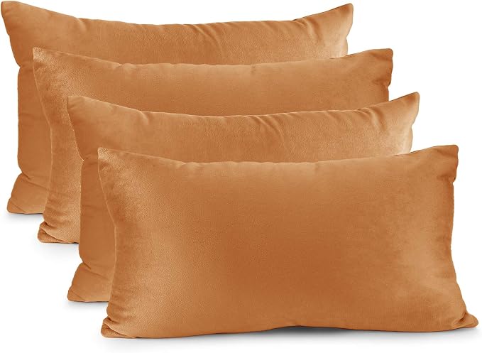 Nestl Throw Pillow Covers, Cozy Velvet Decorative Pillow Covers 12 x 20 Inches, Soft Solid Couch Pillow Covers for Sofa, Bed and Car, Set of 4 - Rust Orange Brown
