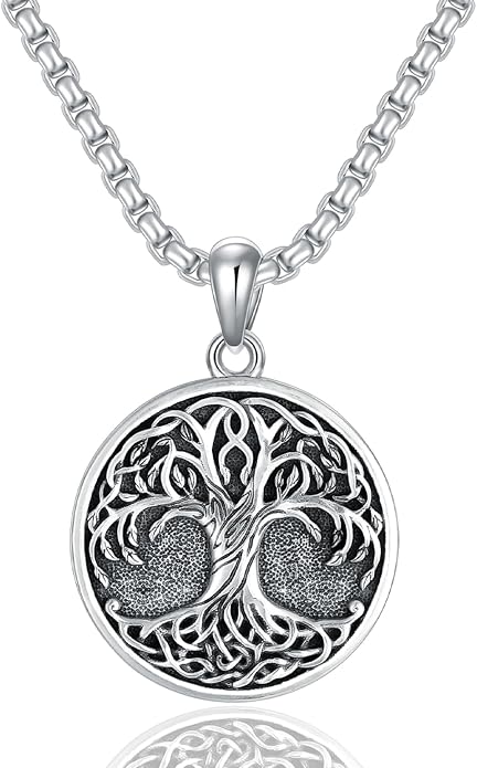 Tree of Life Necklace 925 Sterling Silver Round Tree of Life Pendant Jewelry for Men Women, w/Stainless Steel Chain 22''+2''