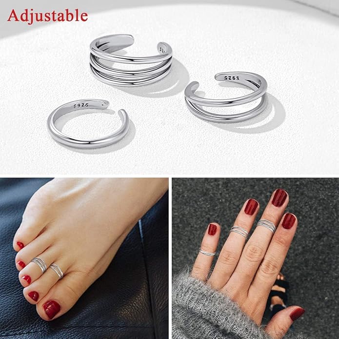 ChicSilver 925 Sterling Silver Toe Ring Minimalist Hypoallergenic Adjustable Band Ring Summer Beach Bare Foot Jewelry