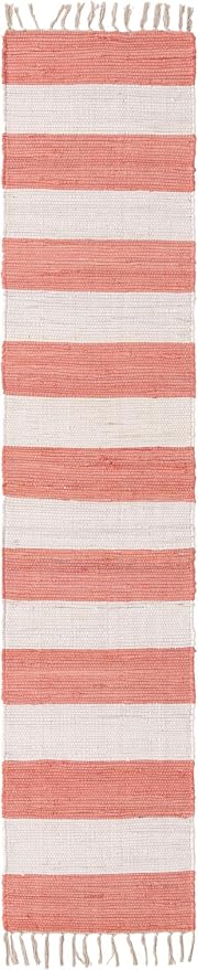 Unique Loom Chindi Rag Collection Area Rug - Striped (2' 2" x 10' Runner, Coral and Ivory)