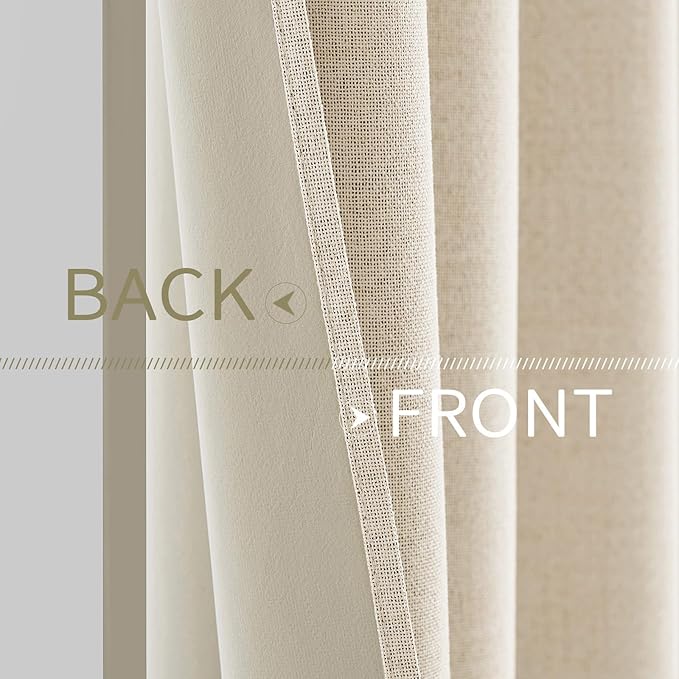 MIULEE 100% Blackout Linen Textured Curtains for Bedroom Solid Thermal Insulated Cream Beige Grommet Room Darkening Curtains & Drapes Luxury Decor for Living Room 52 x 108 Inch (2 Panels)