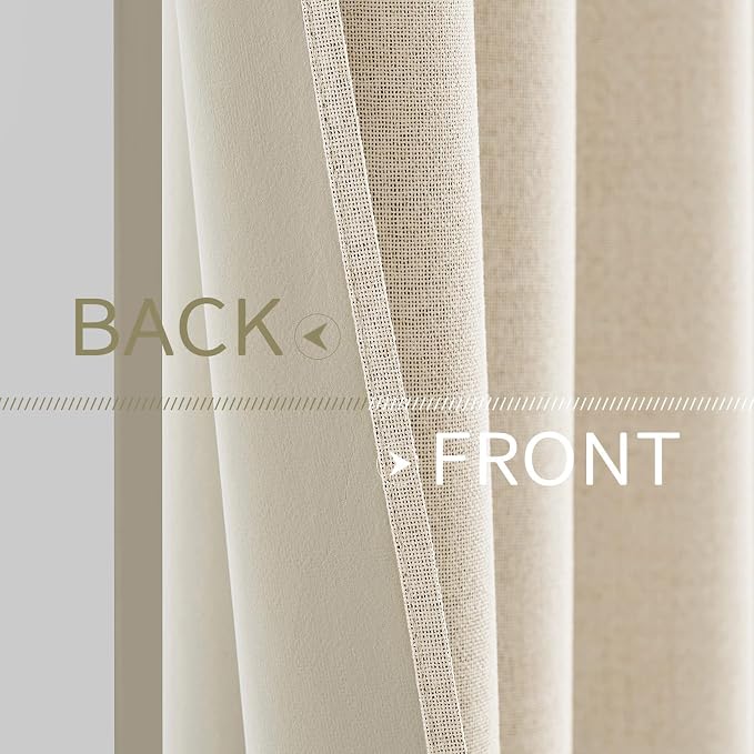 MIULEE 100% Blackout Linen Textured Curtains for Bedroom Solid Thermal Insulated Cream Beige Grommet Room Darkening Curtains & Drapes Luxury Decor for Living Room 52 x 90 Inch (2 Panels)