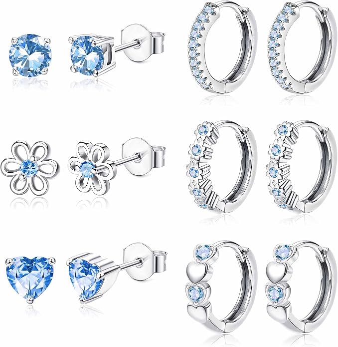 YADOCA 𝟵𝟮𝟱 𝗦𝘁𝗲𝗿𝗹𝗶𝗻𝗴 𝗦𝗶𝗹𝘃𝗲𝗿 Earrings for Girls Women - Hypoallergenic Cute Kids Toddler Earrings - Cubic Zirconia Earrings Studs Hoop Set for Sensitive Ears