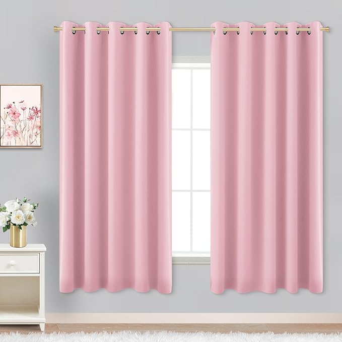 Pink Curtains 63 Inch Length for Baby Girls Nursery Decor,2 Panel Sets Pair Thick Room Darkening Heat Light Blocking Grommet Thermal Insulated Blackout Curtain for Bedroom Girls 72x63 Inches Long