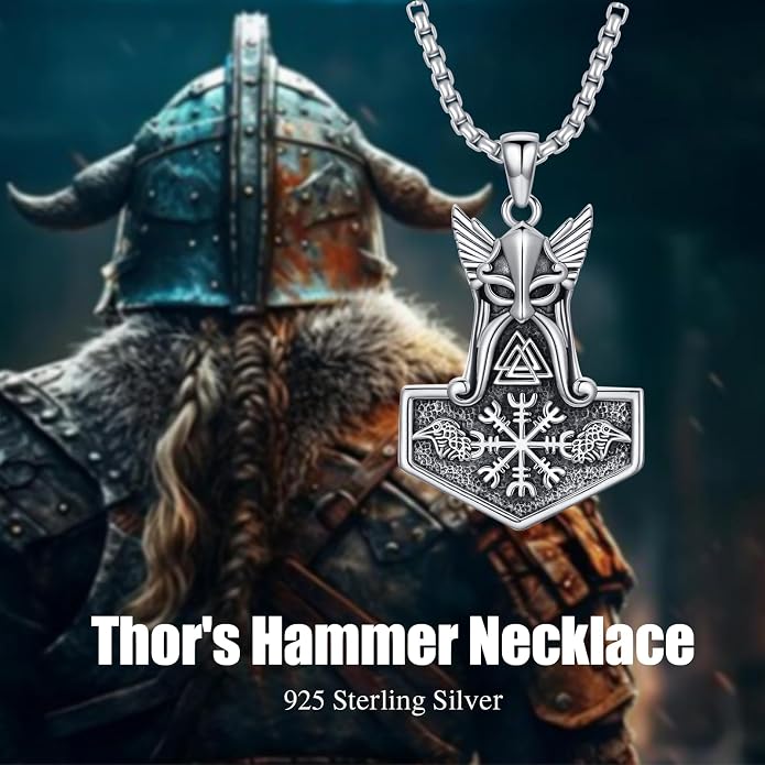 Thors Hammer Necklace 925 Sterling Silver Viking Mjolnir Pendant Mjolnir Jewelry for Men Women