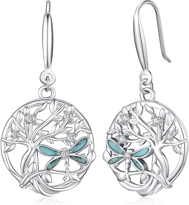 Aniu Tree of Life Earrings for Women Turquoise Malachite Teardrop Dangle Earrings for Women Sterling Silver Anniversary Birthday Drop Dangle Earrings Jewelry Gifts