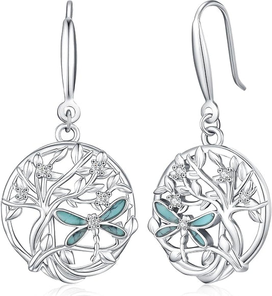 Aniu Tree of Life Earrings for Women Turquoise Malachite Teardrop Dangle Earrings for Women Sterling Silver Anniversary Birthday Drop Dangle Earrings Jewelry Gifts