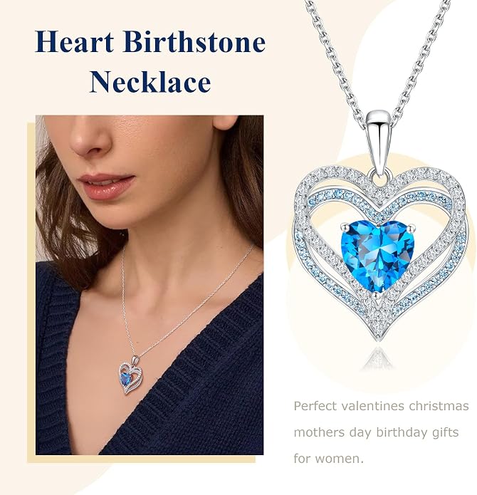 Anniversary Charm Necklace, Sterling Silver 14K Gold Plated Chain with Interlocking Heart Pendant Elegant Birthstone Necklaces for Women, Length 18"