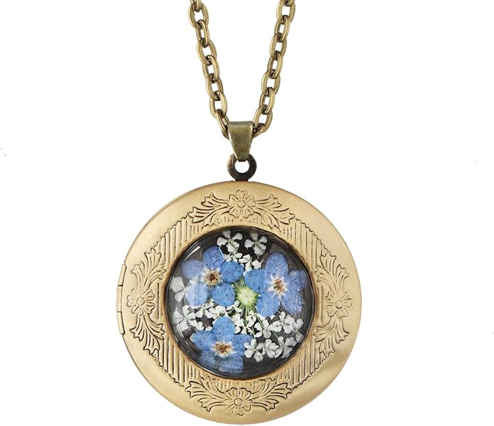 Handmade Oval Shaped Photo Locket with dried Pressed Flowers Locket pendant Necklace