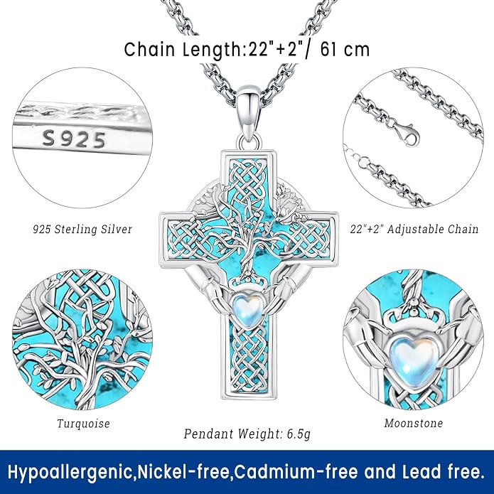 Turquoise Jewelry for Women Men 925 Sterling Silver Pendant Urn Necklaces for Ashes Picture Locket Necklace Thor Hammer Yggdrasil Virgen De Guadalupe St Michael Christopher Judas Witches Knot Necklace