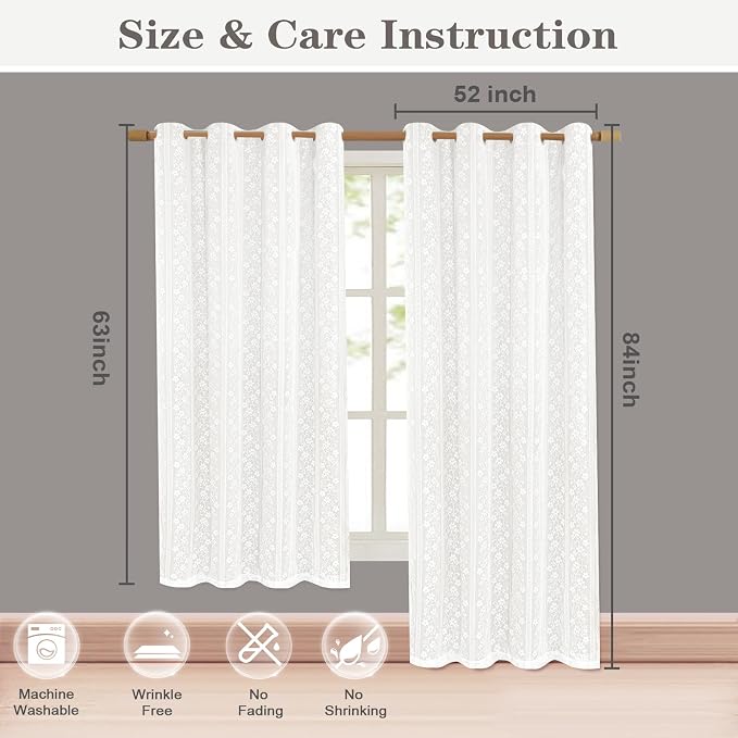 ASPMIZ White Blackout Curtains for Bedroom 63 inch Long, Double Layer Curtains with Lace Overlay, Light Blocking Grommet Drapes for Living Room Thermal Insulated Window Curtain Panels Set of 2, 52x63