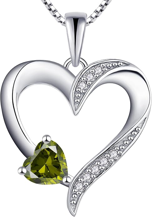YL Heart Necklace 925 Sterling Silver Love Heart Pendant Birthstone Jewelry for Women
