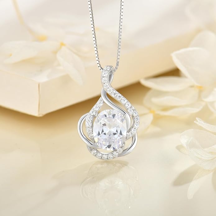 Birthstone Necklace for Women 925 Sterling Silver Pendant Necklaces Oval Cut Cubic Zirconia Necklace Jewelry