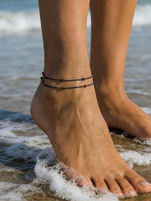 FOCALOOK 14K Gold Plated Anklets for Women Waterproof Plus Size Ankle Bracelet 8.5-10.5 Inch Adjustable Mariner/Figaro/Flat Snake/Cuban Link Chain Anklet Jewelry for Summer Beach Holiday