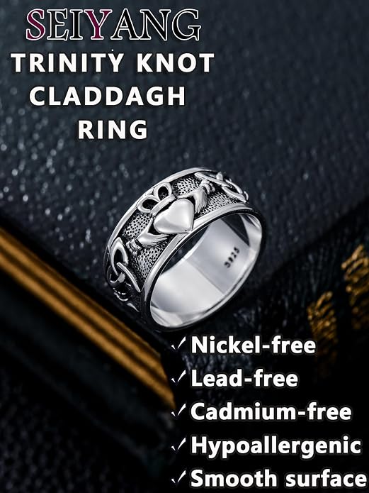 Seiyang Claddagh Ring 925 Sterling Silver Celtic Ring Jewelry Irish Band Gift for Men Women (with Gift Box)