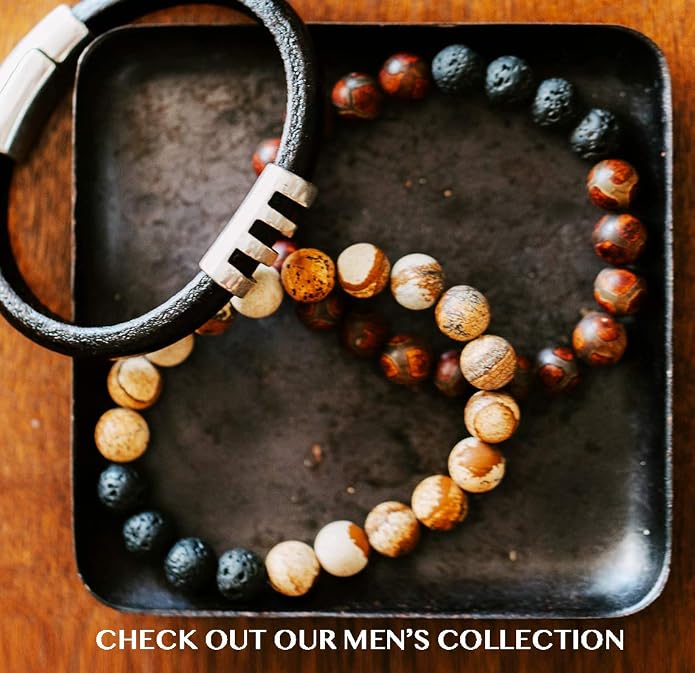 Lava Rock Bracelet Essential Oil Bracelet - Handmade in the USA - Lava Stone Bracelet for Men - Oil Diffuser Lava Rock - Aromatherapy Oil Bracelets - Relaxation Gifts for Men